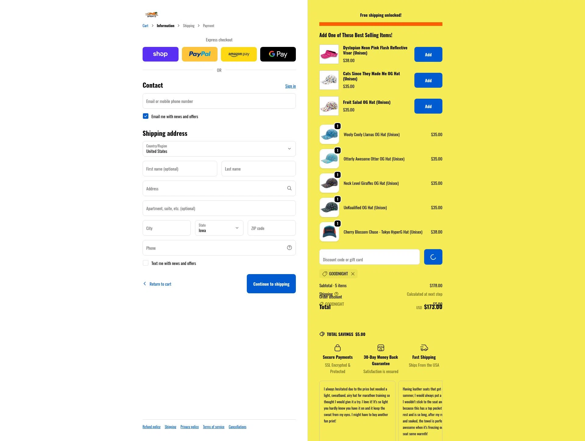 GetSprints checkout page showing GetSprints discount code box | Screenshot taken by SimplyCodes community member on Feb 23, 2026