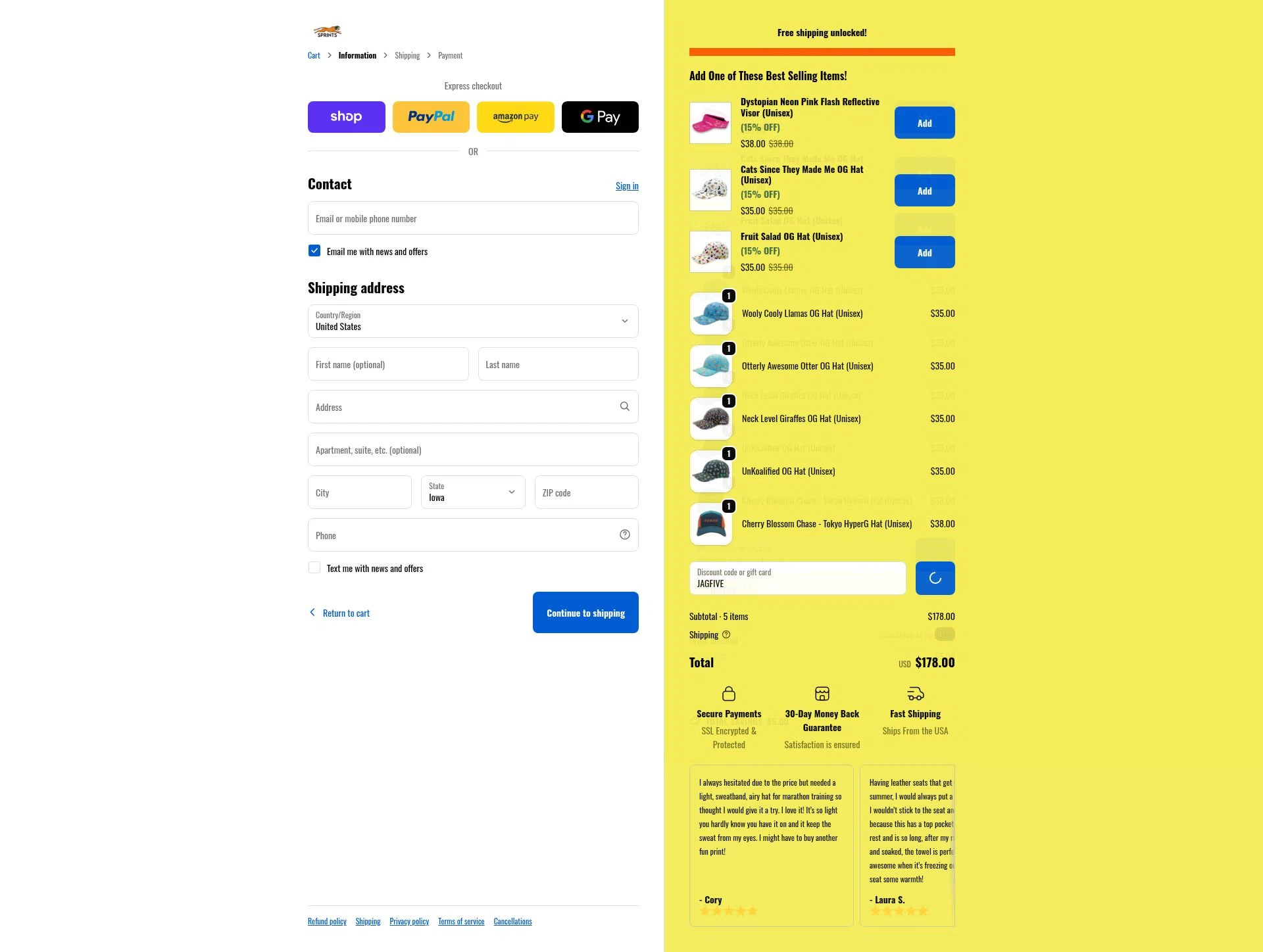 GetSprints checkout page showing GetSprints discount code box | Screenshot taken by SimplyCodes community member on Feb 23, 2026