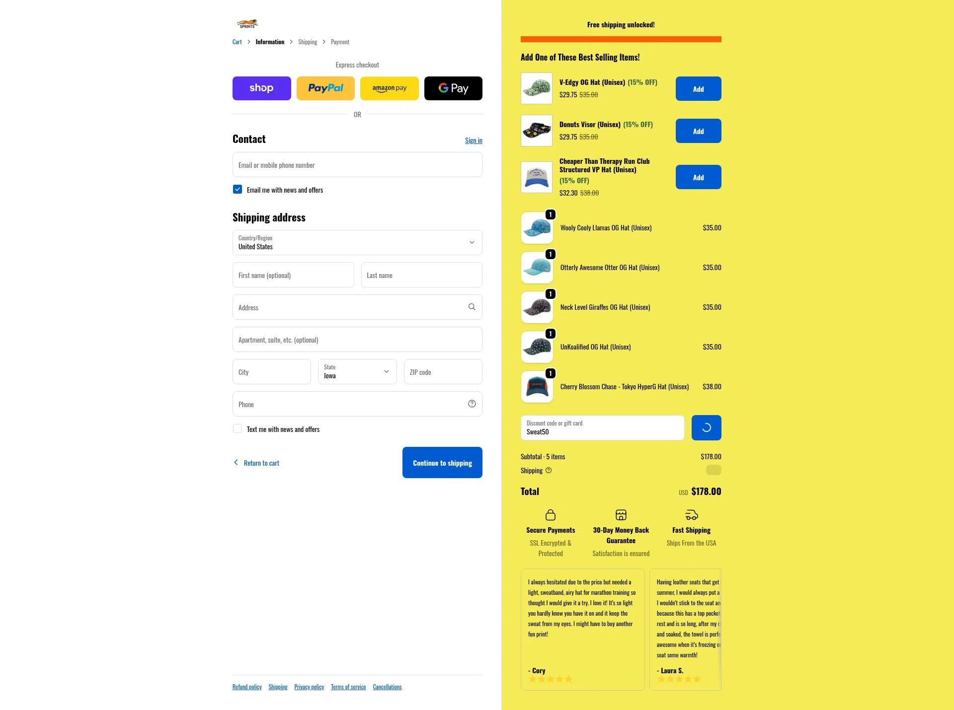 GetSprints checkout page showing GetSprints discount code box | Screenshot taken by SimplyCodes community member on Feb 23, 2026
