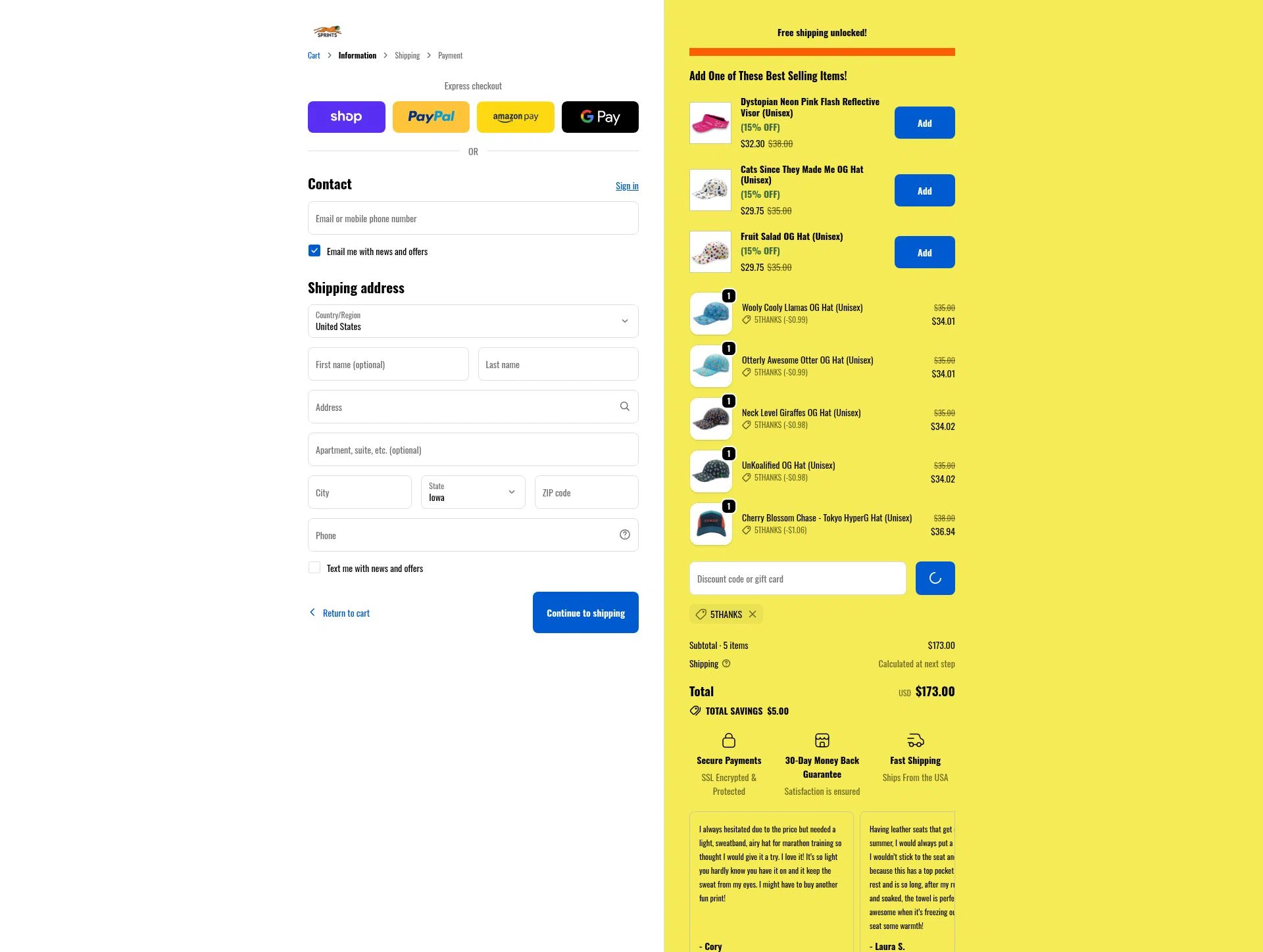 GetSprints checkout page showing GetSprints discount code box | Screenshot taken by SimplyCodes community member on Feb 23, 2026