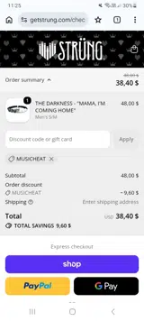 Strung coupon verification screenshot