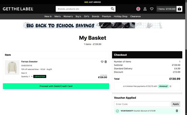 Get The Label checkout page showing Get The Label discount code box | Screenshot taken by SimplyCodes community member on Aug 12, 2025