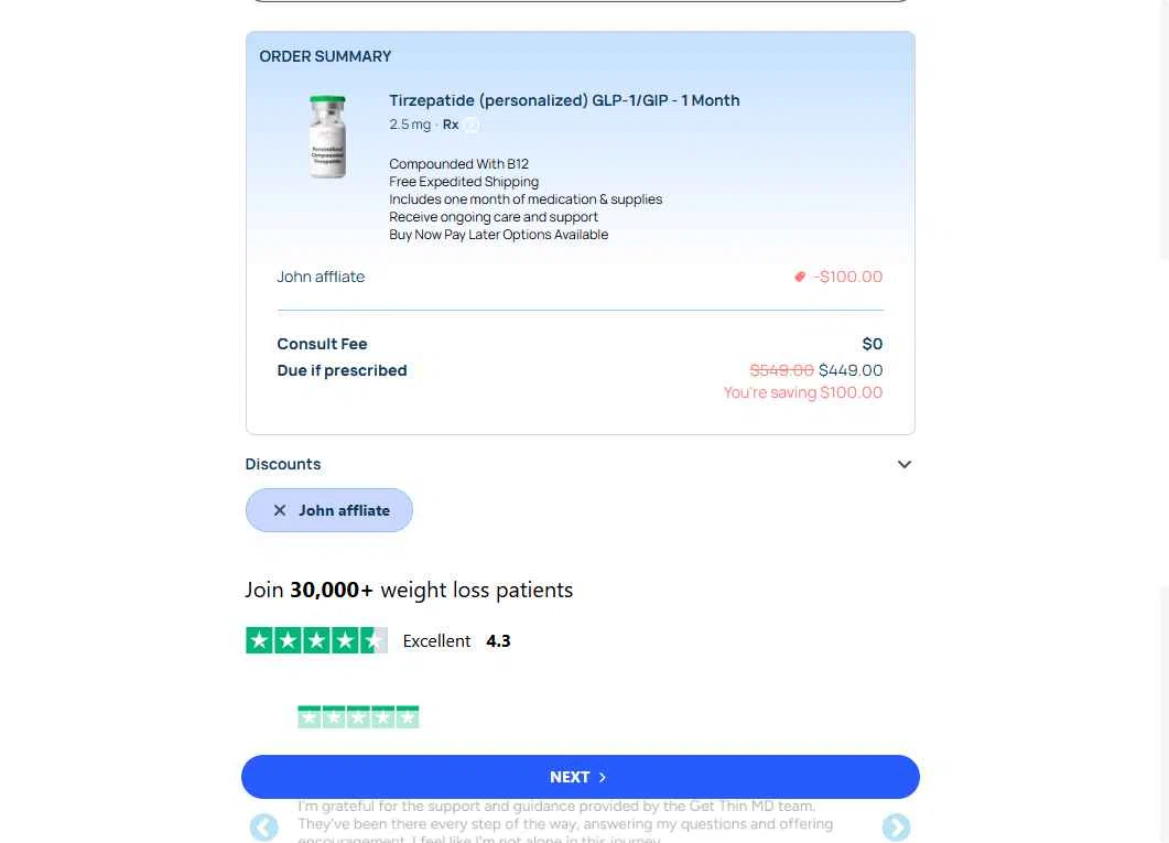 Get Thin USA checkout page showing Get Thin USA discount code box | Screenshot taken by SimplyCodes community member on Jan 6, 2026