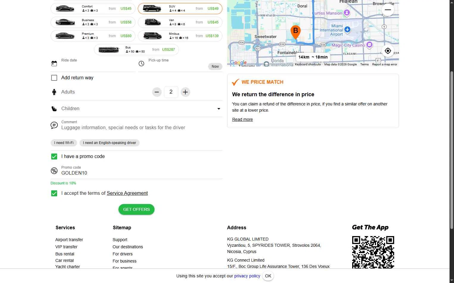 GetTransfer.com checkout page showing GetTransfer.com promo code box | Screenshot taken by SimplyCodes community member on Jan 22, 2026