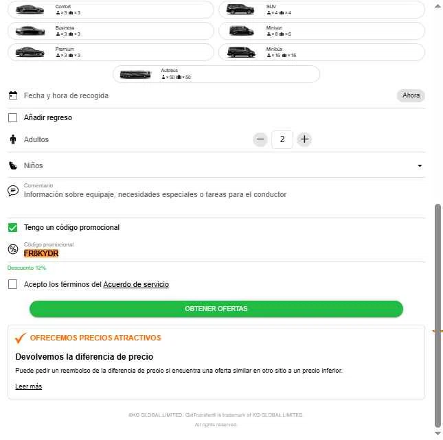 GetTransfer.com checkout page showing GetTransfer.com promo code box | Screenshot taken by SimplyCodes community member on Jan 10, 2026