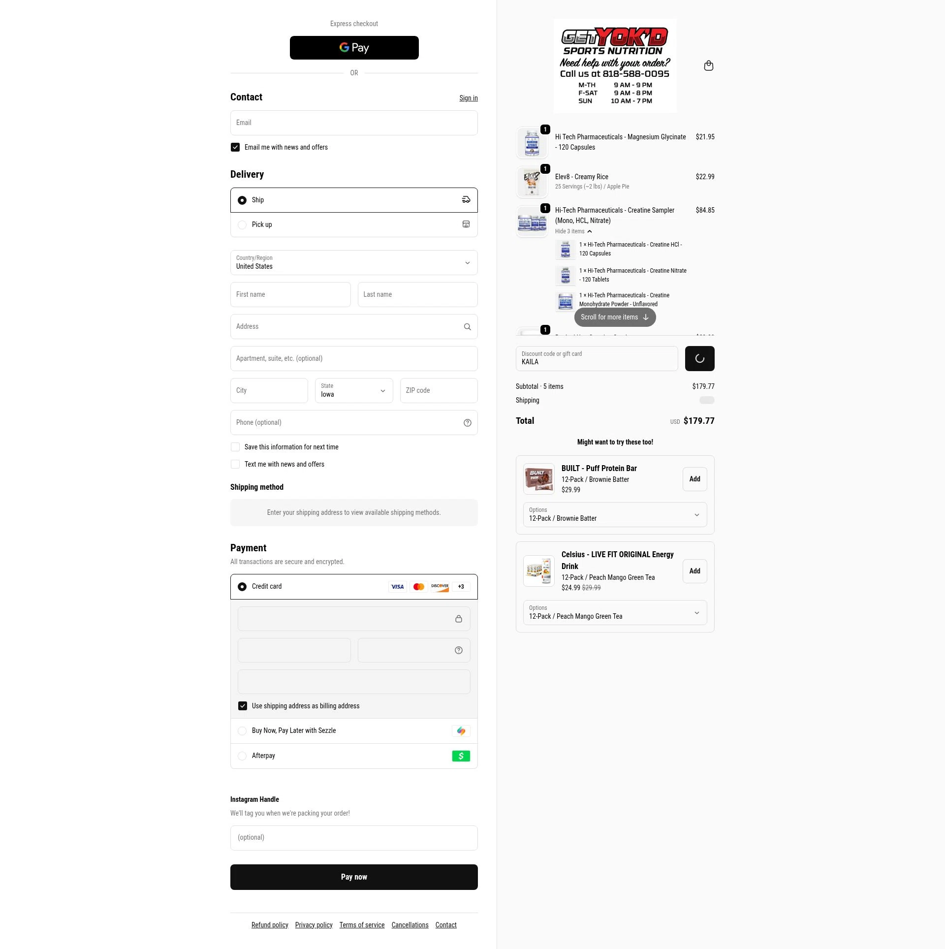 Get Yok'd Nutrition checkout page showing Get Yok'd Nutrition promo code box | Screenshot taken by SimplyCodes community member on Feb 10, 2026
