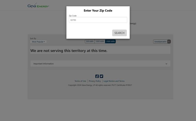 Gexa Energy checkout page showing Gexa Energy promo code box | Screenshot taken by SimplyCodes community member on Jul 18, 2025