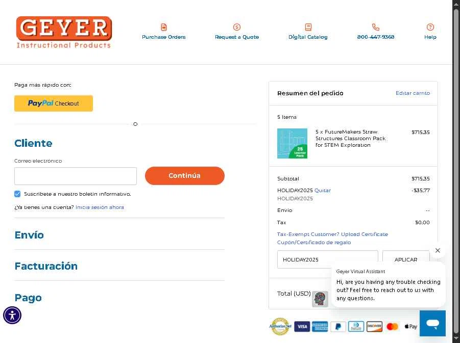 Geyer Instructional checkout page showing Geyer Instructional promo code box | Screenshot taken by SimplyCodes community member on Dec 23, 2025