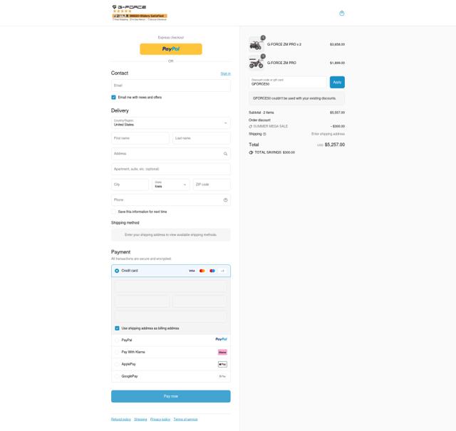 G-Force checkout page showing G-Force coupon code box | Screenshot taken by SimplyCodes community member on Sep 12, 2025
