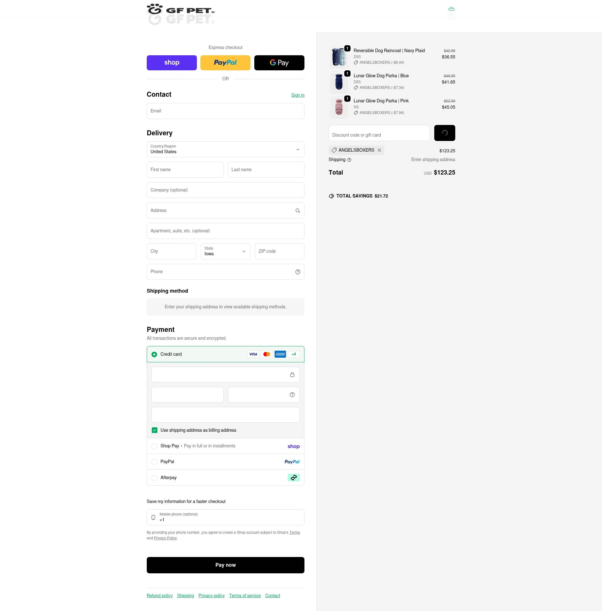 GF Pet checkout page showing GF Pet discount code box | Screenshot taken by SimplyCodes community member on Feb 5, 2026