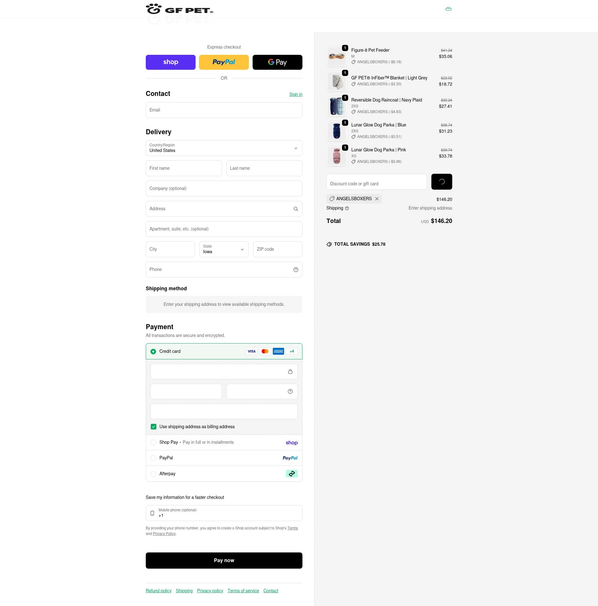 GF Pet checkout page showing GF Pet discount code box | Screenshot taken by SimplyCodes community member on Feb 1, 2026
