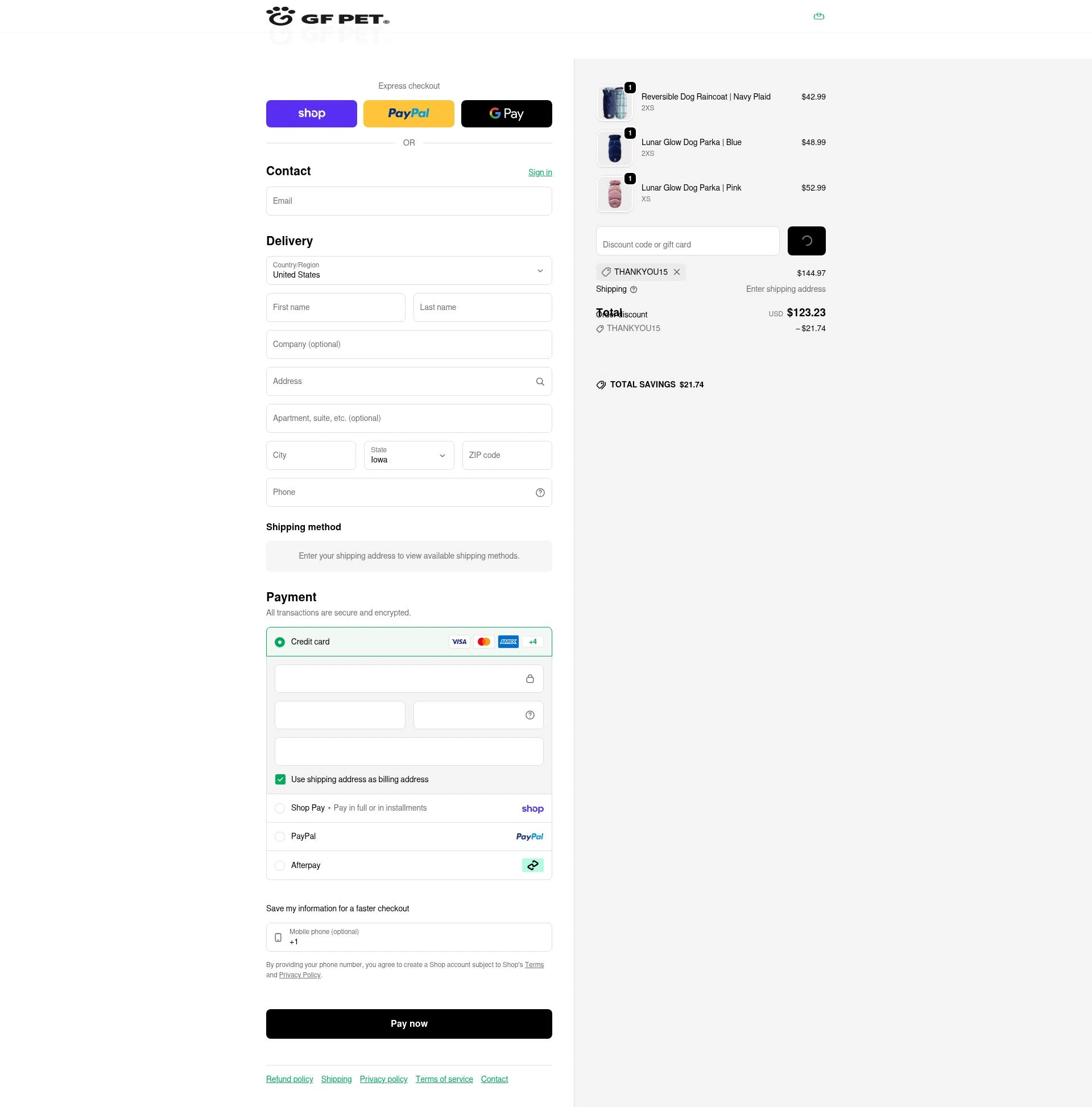 GF Pet checkout page showing GF Pet discount code box | Screenshot taken by SimplyCodes community member on Feb 5, 2026