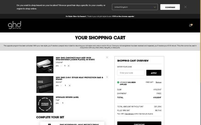ghd checkout page showing ghd promo code box | Screenshot taken by SimplyCodes community member on Sep 9, 2025