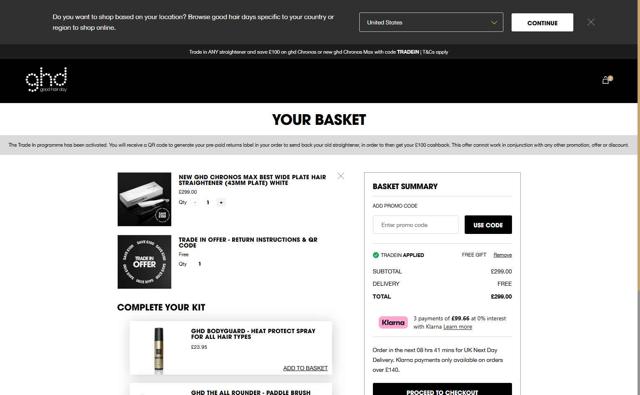 ghd checkout page showing ghd promo code box | Screenshot taken by SimplyCodes community member on Aug 28, 2025