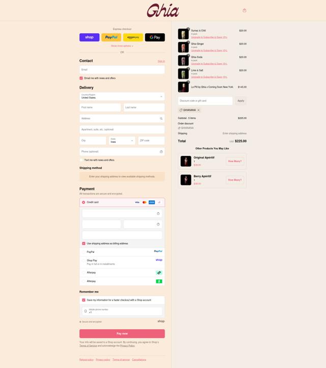 Ghia checkout page showing Ghia discount code box | Screenshot taken by SimplyCodes community member on Sep 12, 2025