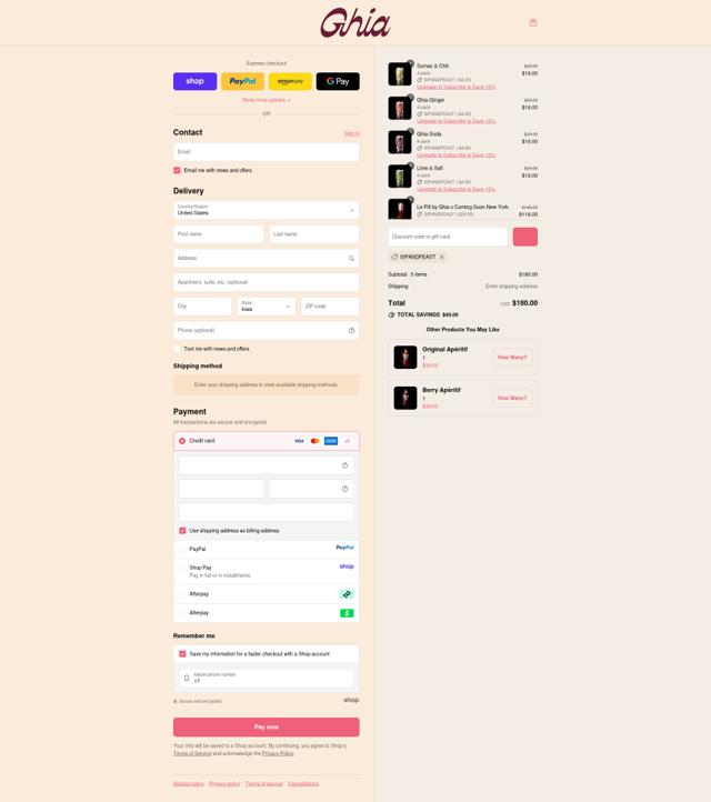 Ghia checkout page showing Ghia discount code box | Screenshot taken by SimplyCodes community member on Sep 12, 2025