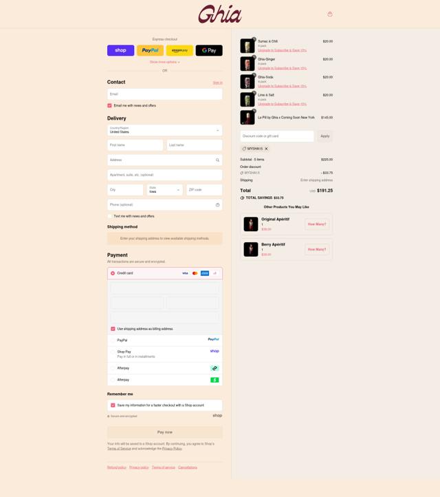 Ghia checkout page showing Ghia discount code box | Screenshot taken by SimplyCodes community member on Sep 12, 2025