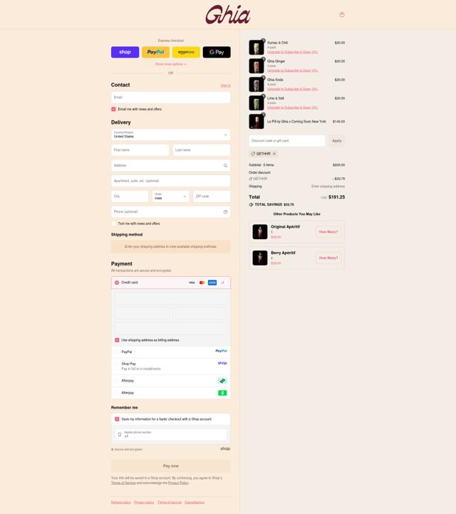 Ghia checkout page showing Ghia discount code box | Screenshot taken by SimplyCodes community member on Sep 12, 2025