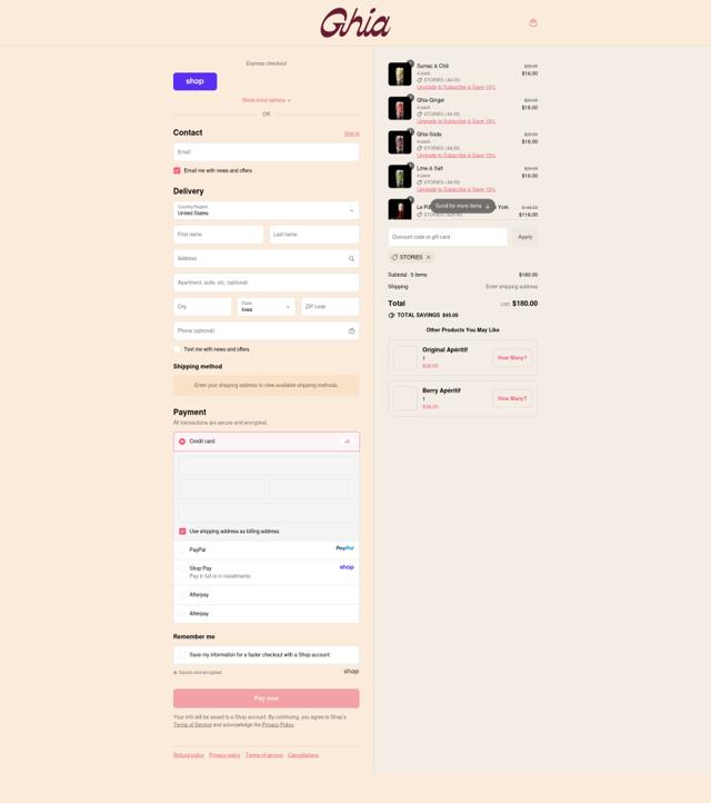 Ghia checkout page showing Ghia discount code box | Screenshot taken by SimplyCodes community member on Sep 12, 2025