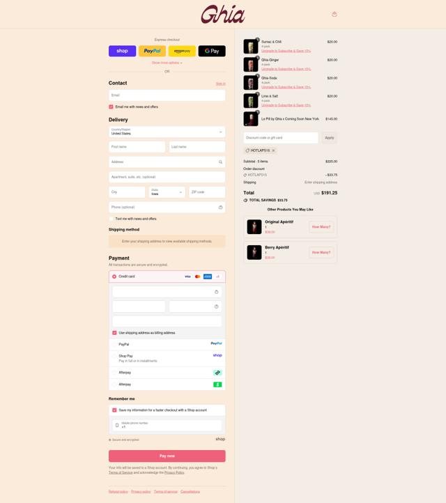 Ghia checkout page showing Ghia discount code box | Screenshot taken by SimplyCodes community member on Sep 12, 2025