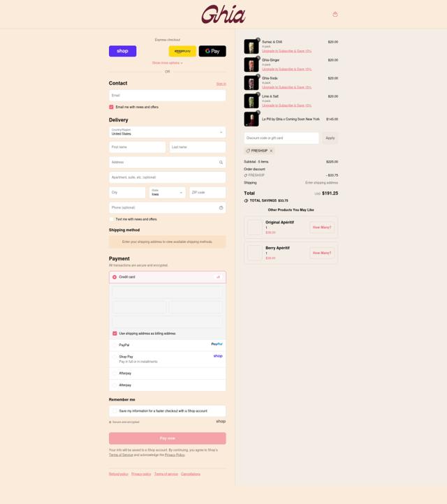 Ghia checkout page showing Ghia discount code box | Screenshot taken by SimplyCodes community member on Sep 12, 2025