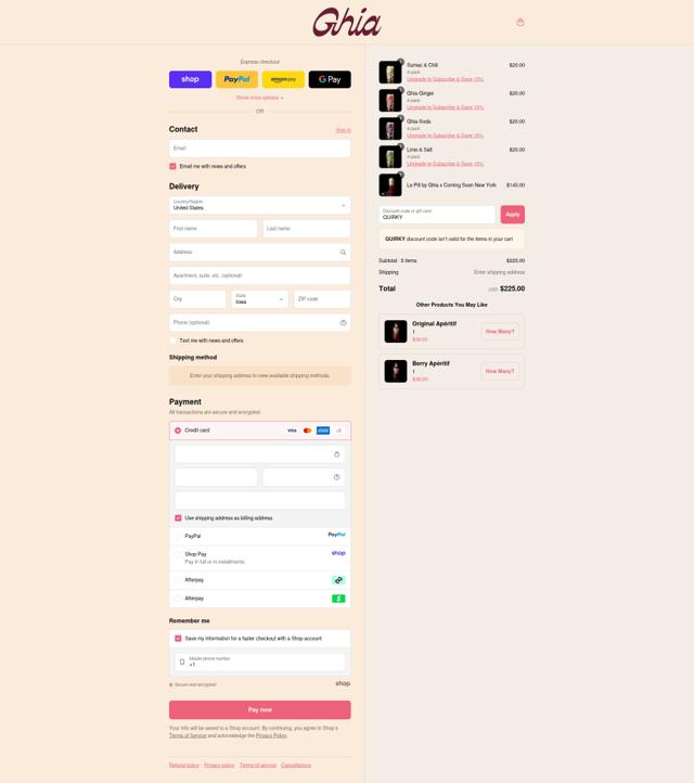 Ghia checkout page showing Ghia discount code box | Screenshot taken by SimplyCodes community member on Sep 12, 2025