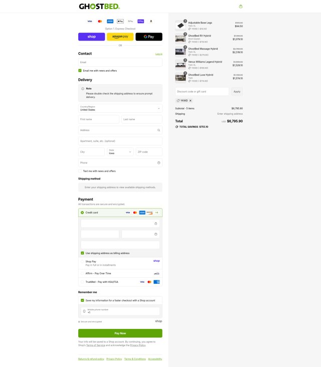 GhostBed checkout page showing GhostBed promo code box | Screenshot taken by SimplyCodes community member on Sep 3, 2025