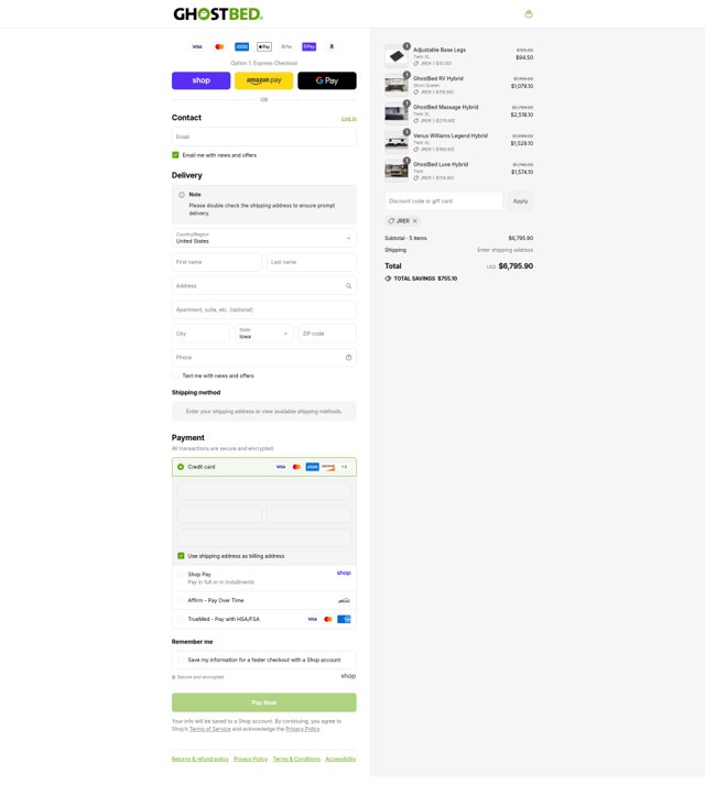 GhostBed checkout page showing GhostBed promo code box | Screenshot taken by SimplyCodes community member on Sep 3, 2025