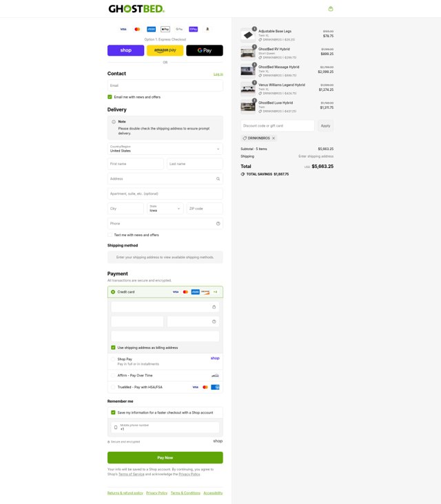 GhostBed checkout page showing GhostBed promo code box | Screenshot taken by SimplyCodes community member on Sep 3, 2025
