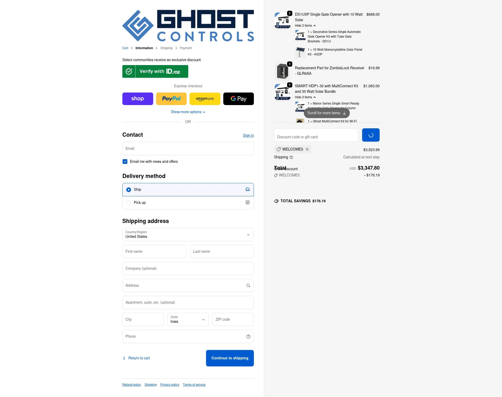 GHOST CONTROLS checkout page showing GHOST CONTROLS discount code box | Screenshot taken by SimplyCodes community member on Jan 4, 2026