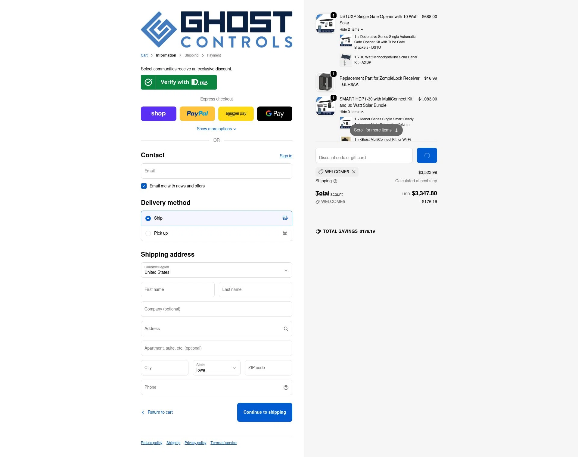 GHOST CONTROLS checkout page showing GHOST CONTROLS discount code box | Screenshot taken by SimplyCodes community member on Dec 30, 2025