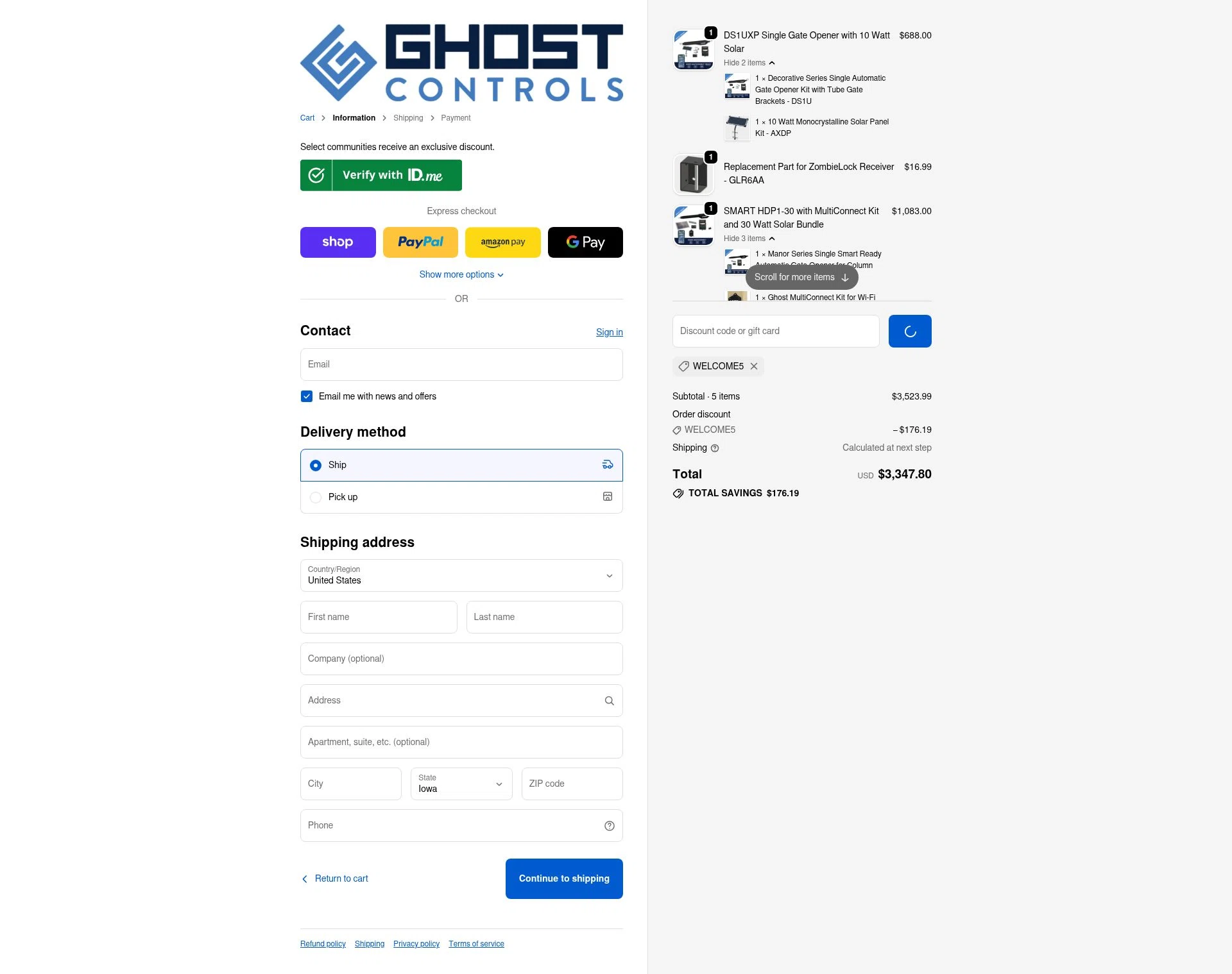 GHOST CONTROLS checkout page showing GHOST CONTROLS discount code box | Screenshot taken by SimplyCodes community member on Jan 28, 2026