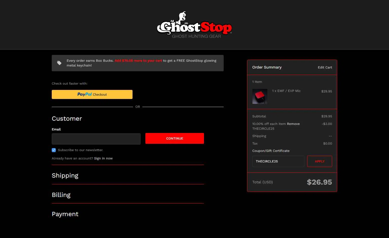 GhostStop checkout page showing GhostStop coupon code box | Screenshot taken by SimplyCodes community member on Aug 12, 2025
