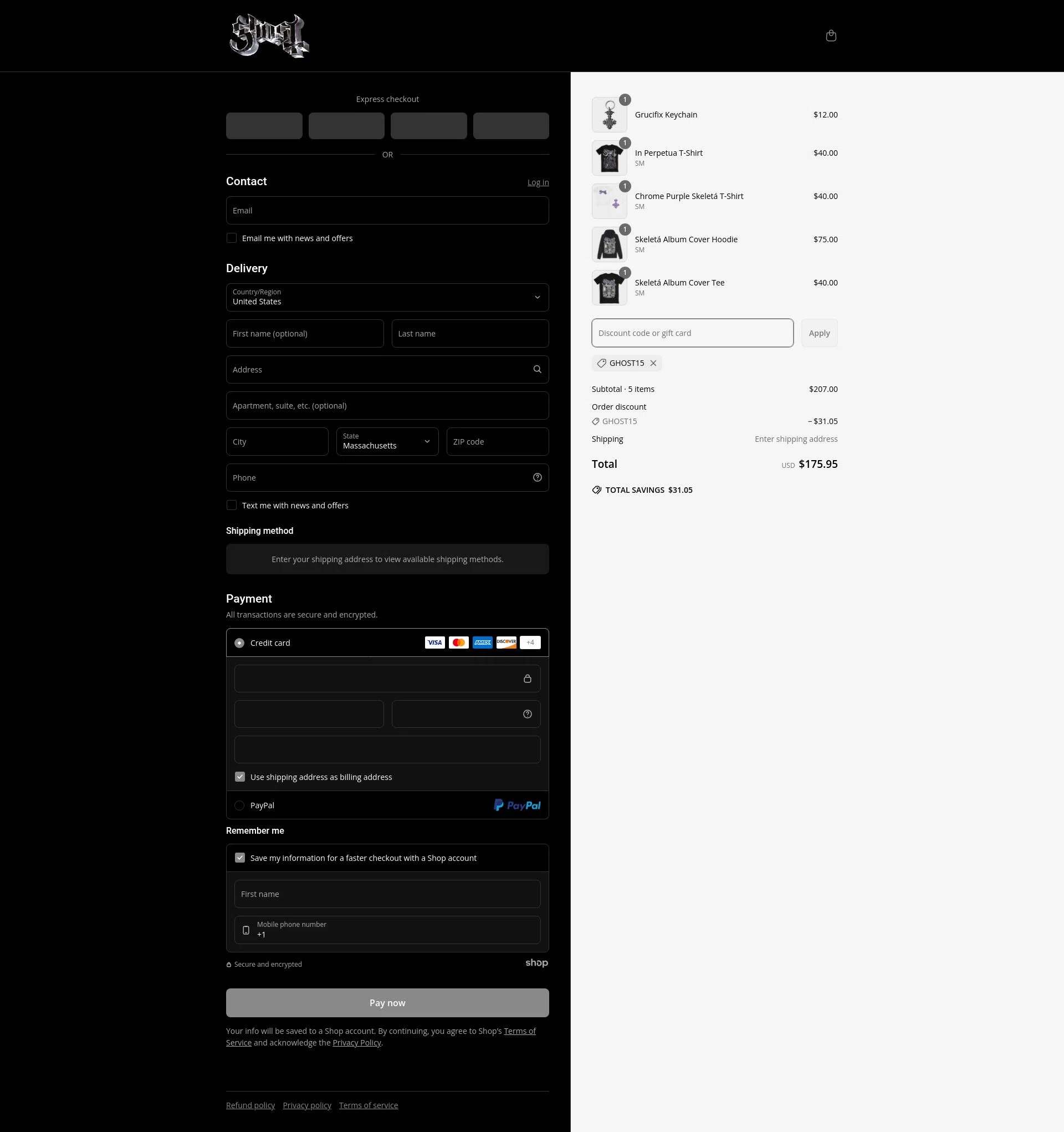 Ghost Store checkout page showing Ghost Store discount code box | Screenshot taken by SimplyCodes community member on Apr 27, 2025