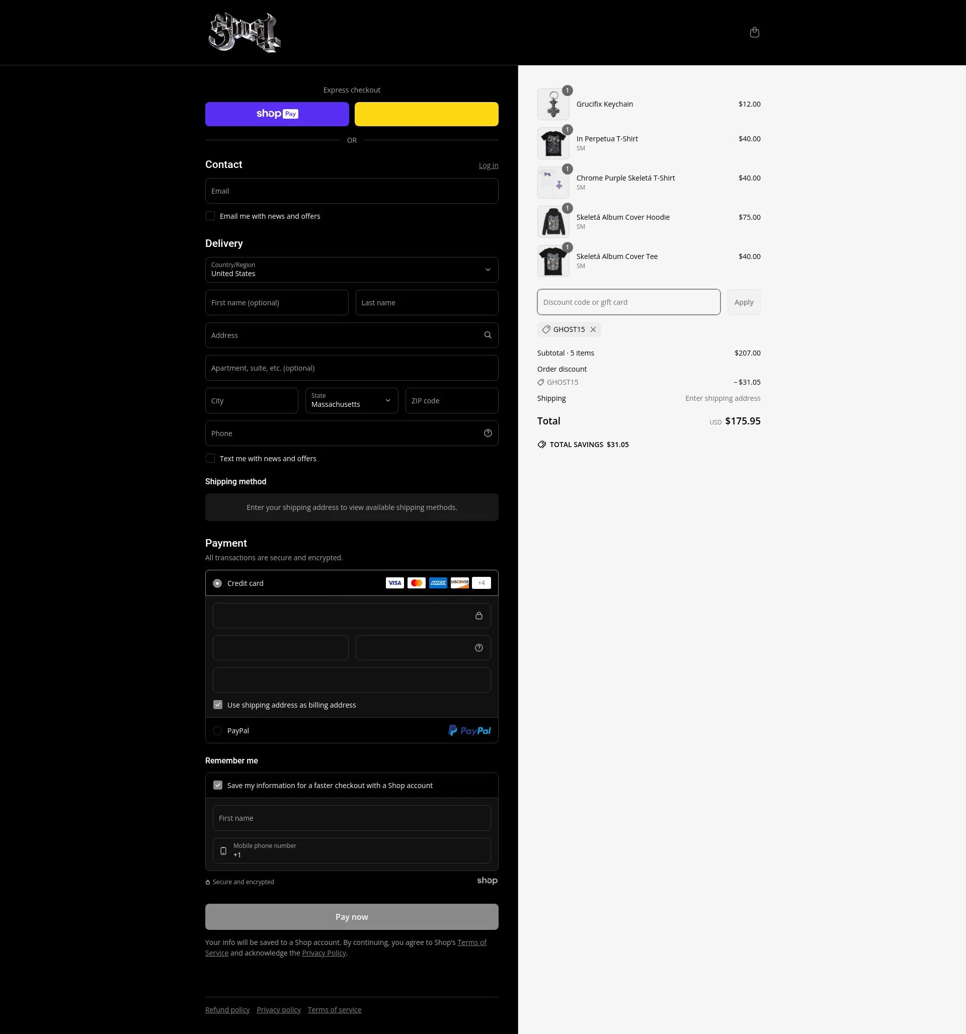 Ghost Store checkout page showing Ghost Store discount code box | Screenshot taken by SimplyCodes community member on Apr 20, 2025