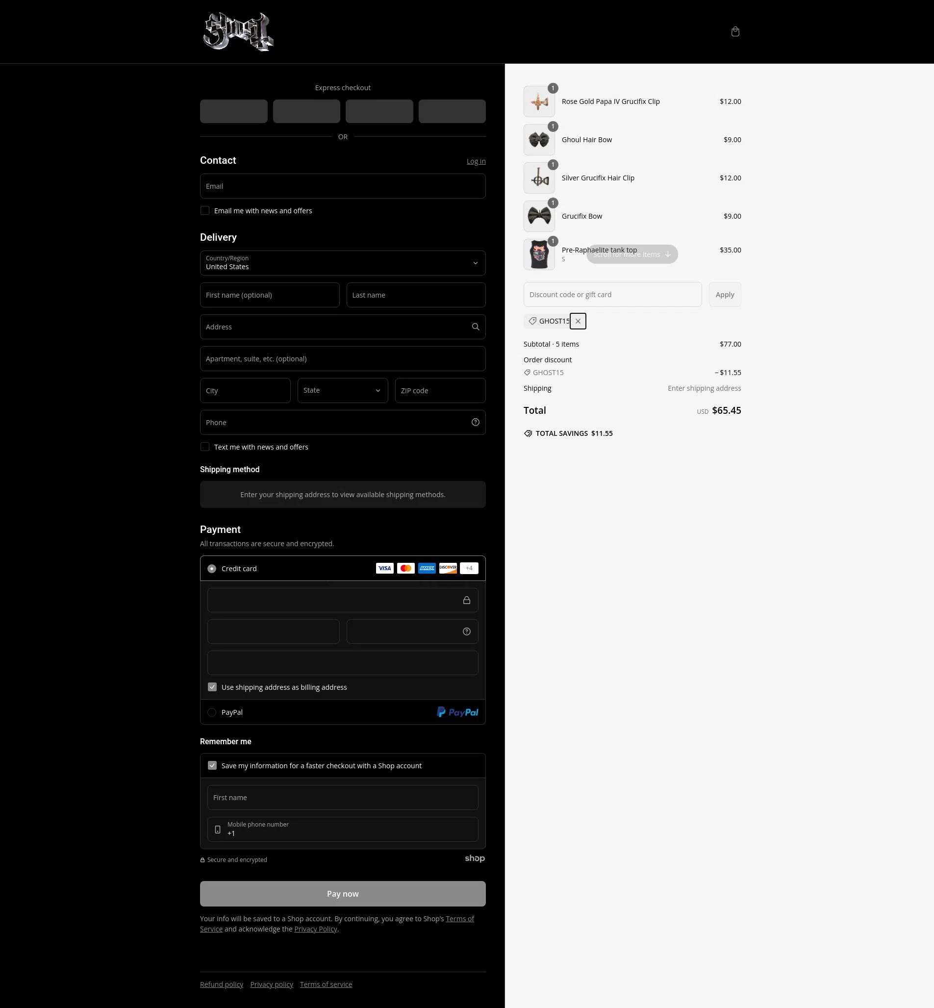 Ghost Store checkout page showing Ghost Store discount code box | Screenshot taken by SimplyCodes community member on Mar 5, 2025