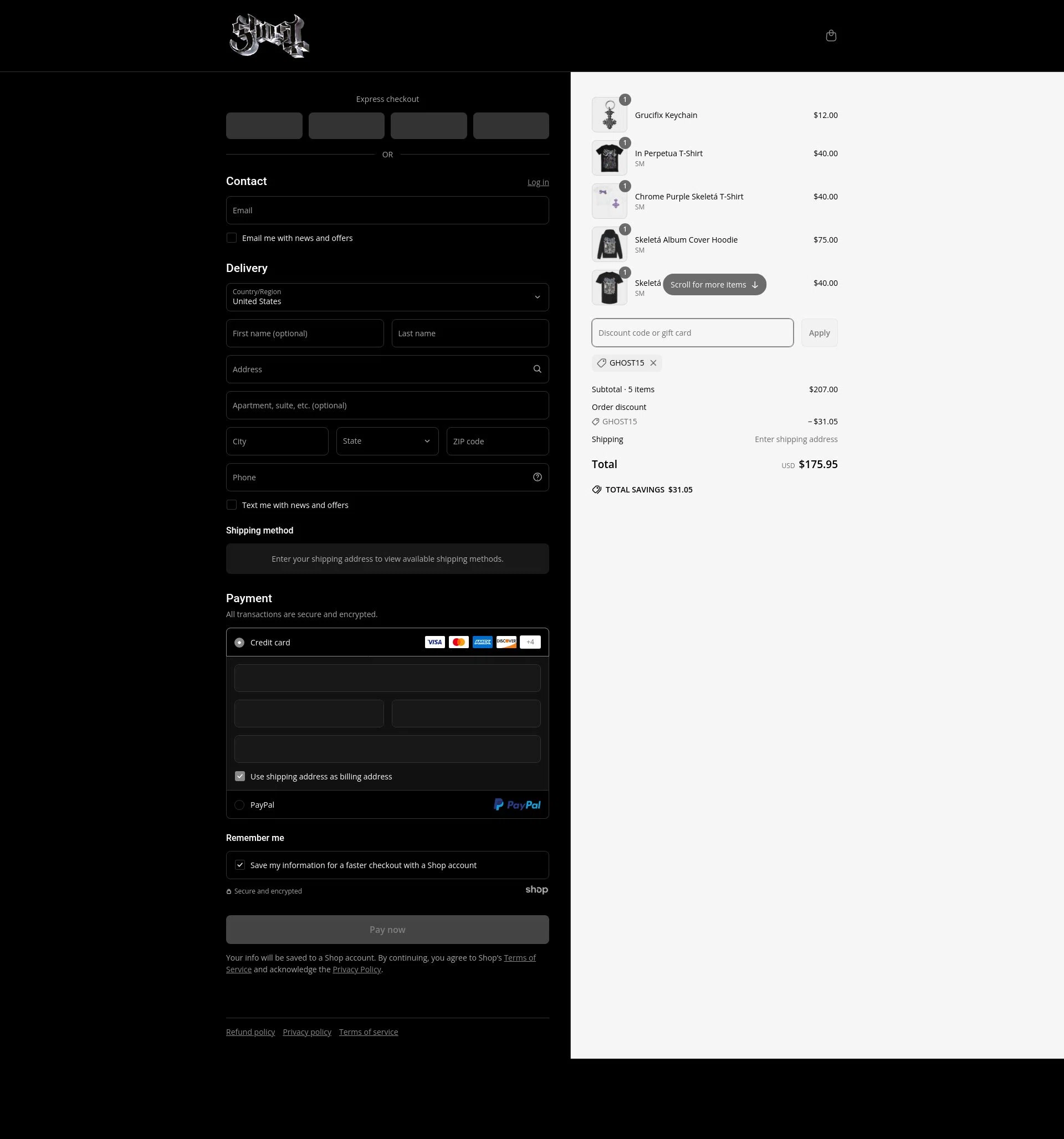 Ghost Store checkout page showing Ghost Store discount code box | Screenshot taken by SimplyCodes community member on Mar 31, 2025