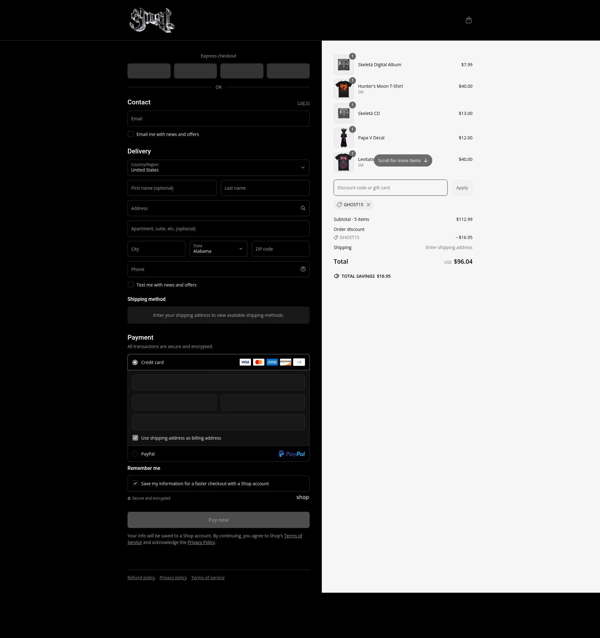 Ghost Store checkout page showing Ghost Store discount code box | Screenshot taken by SimplyCodes community member on May 6, 2025