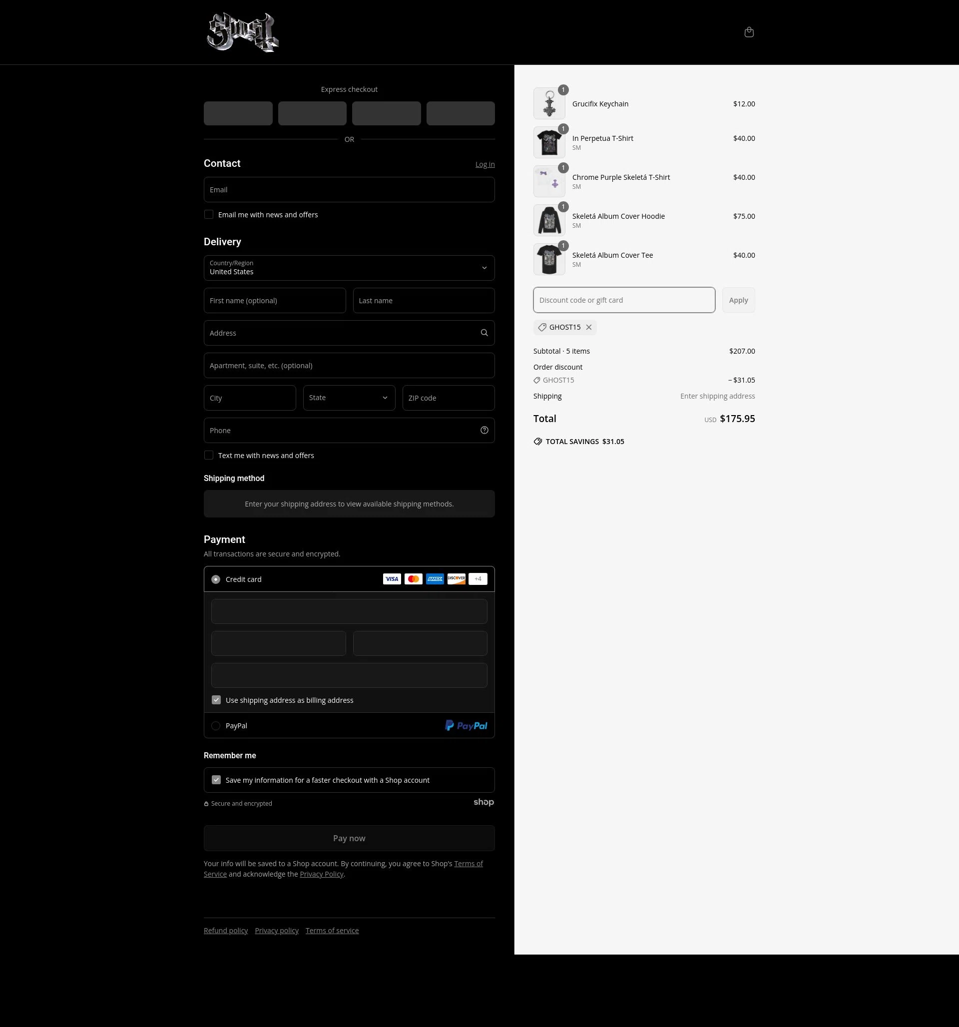 Ghost Store checkout page showing Ghost Store discount code box | Screenshot taken by SimplyCodes community member on Apr 9, 2025