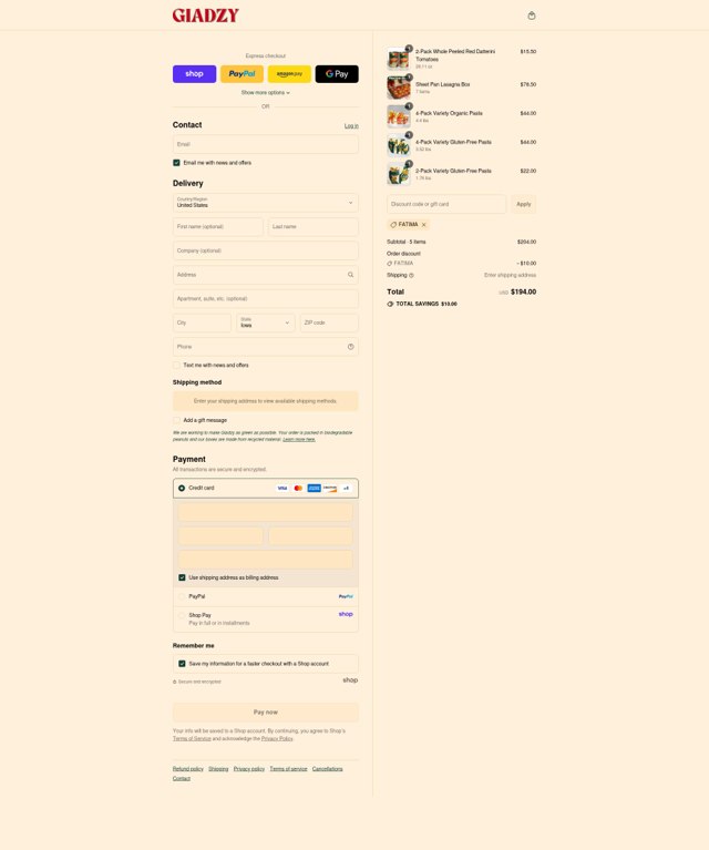 Giadzy checkout page showing Giadzy promo code box | Screenshot taken by SimplyCodes community member on Sep 7, 2025