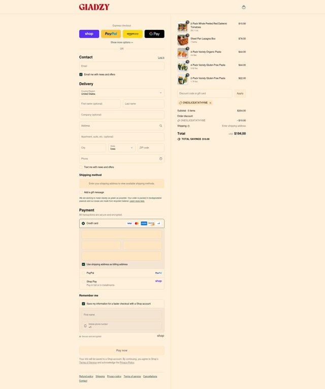Giadzy checkout page showing Giadzy promo code box | Screenshot taken by SimplyCodes community member on Sep 7, 2025