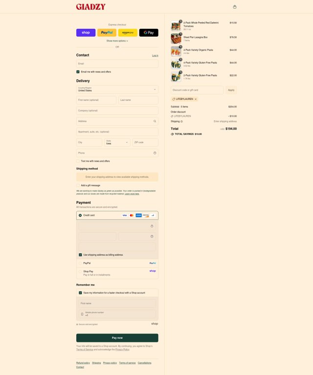 Giadzy checkout page showing Giadzy promo code box | Screenshot taken by SimplyCodes community member on Sep 7, 2025