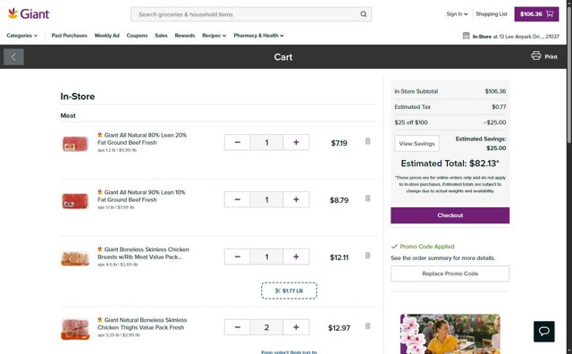 Giant Food checkout page showing Giant Food promo code box | Screenshot taken by SimplyCodes community member on May 23, 2025