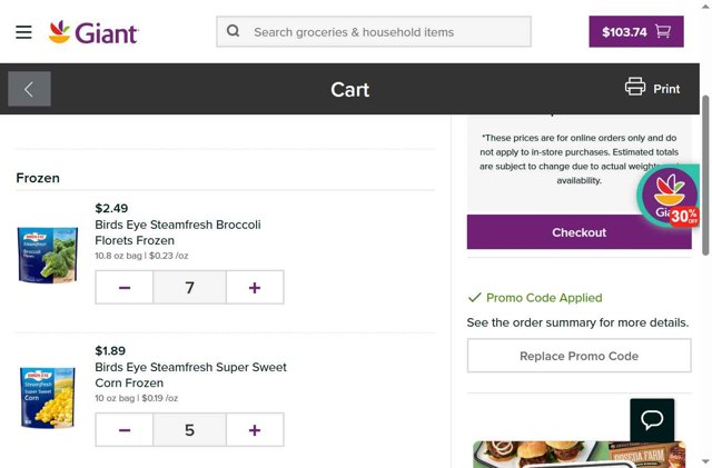 Giant Food checkout page showing Giant Food promo code box | Screenshot taken by SimplyCodes community member on Jul 23, 2025