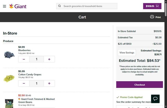 Giant Food checkout page showing Giant Food promo code box | Screenshot taken by SimplyCodes community member on May 11, 2025