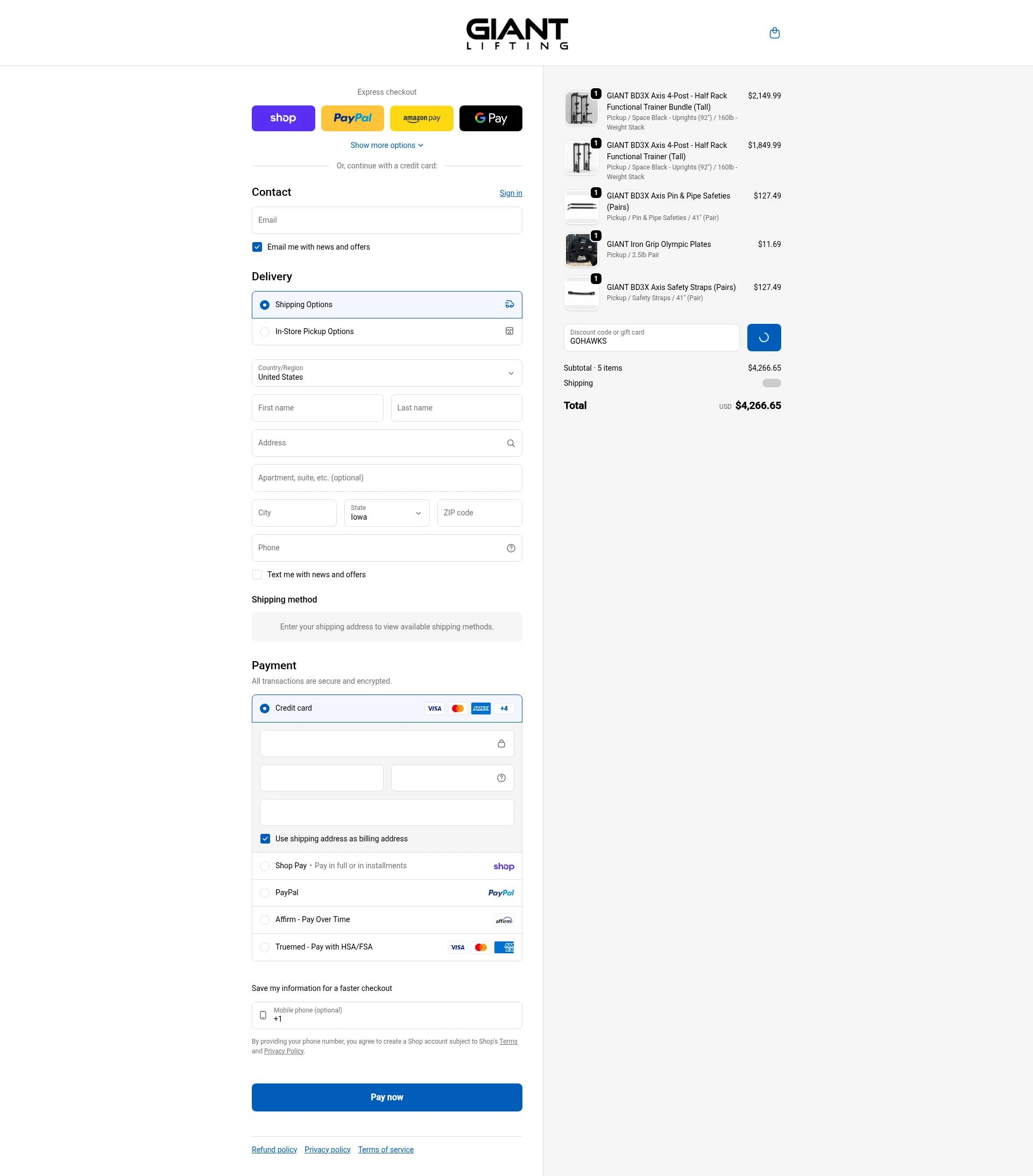Giant Lifting checkout page showing Giant Lifting discount code box | Screenshot taken by SimplyCodes community member on Feb 10, 2026