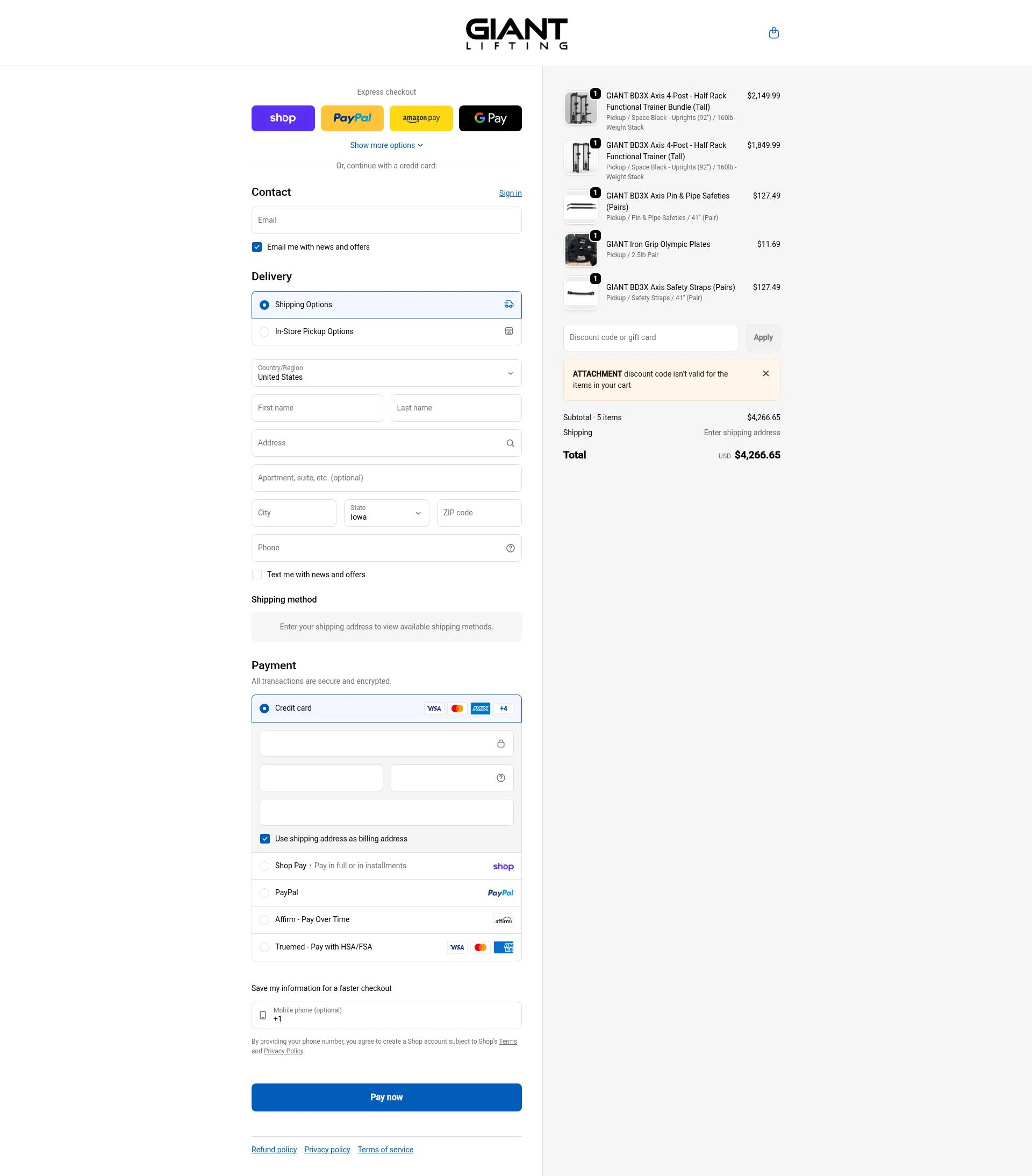 Giant Lifting checkout page showing Giant Lifting discount code box | Screenshot taken by SimplyCodes community member on Feb 10, 2026