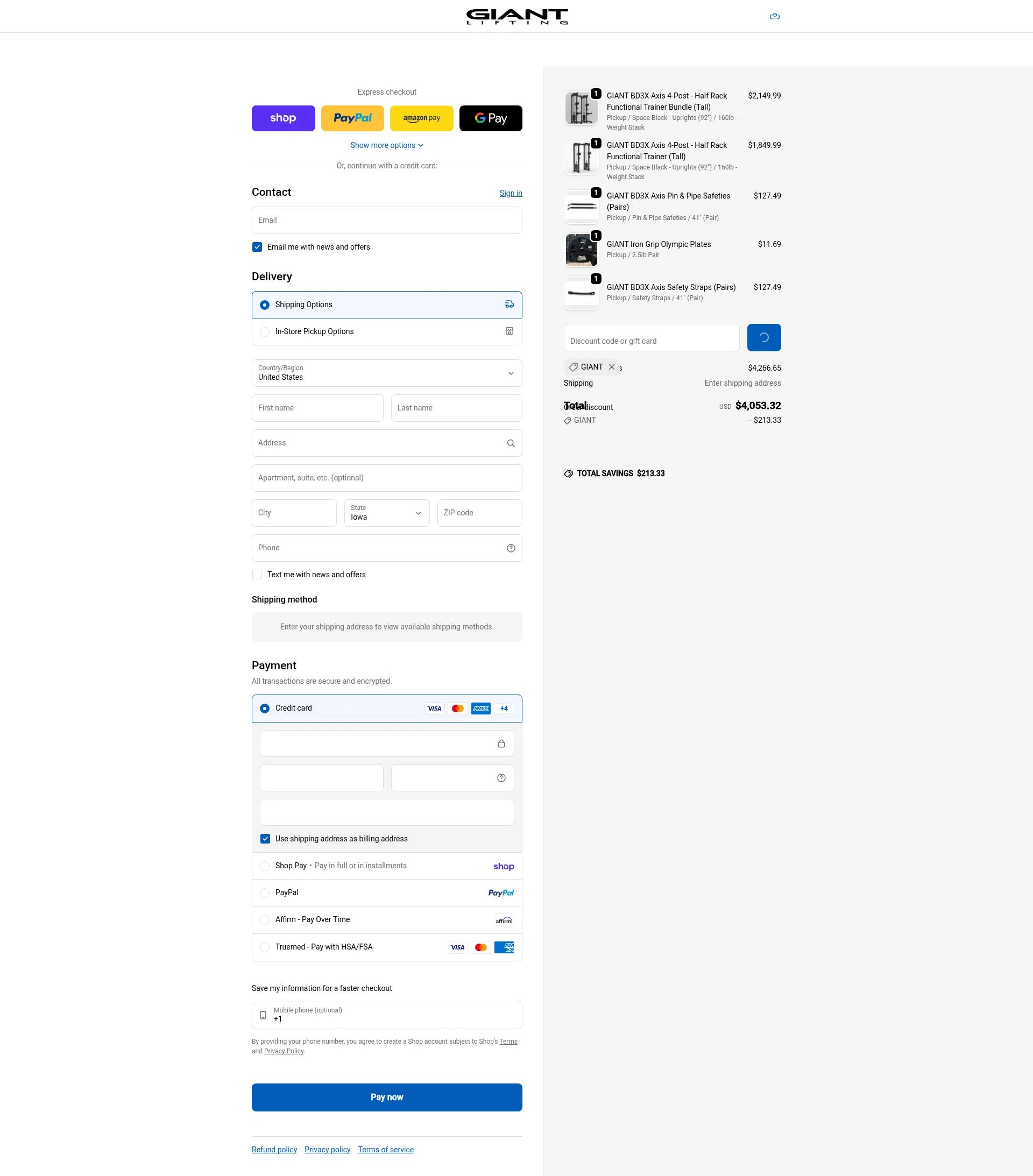 Giant Lifting checkout page showing Giant Lifting discount code box | Screenshot taken by SimplyCodes community member on Feb 10, 2026