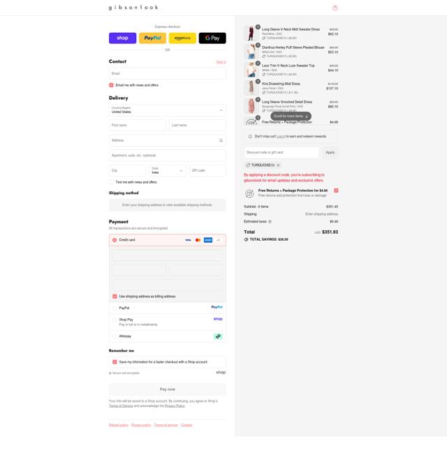 Gibsonlook checkout page showing Gibsonlook coupon code box | Screenshot taken by SimplyCodes community member on Sep 13, 2025