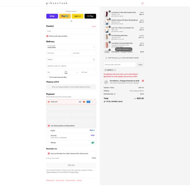 Gibsonlook checkout page showing Gibsonlook coupon code box | Screenshot taken by SimplyCodes community member on Sep 13, 2025